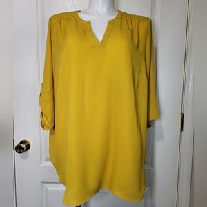 Worthington Yellow Mustard Split Neck Blouse